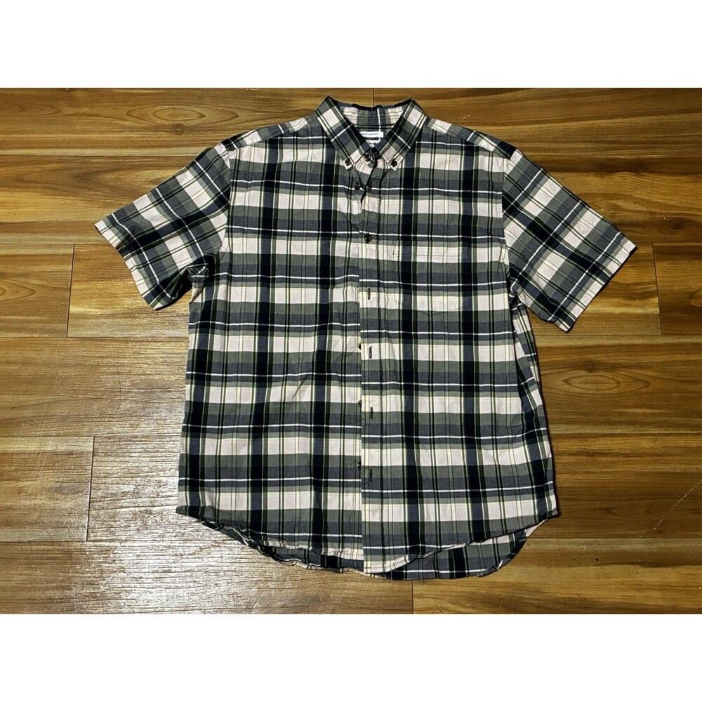 Old Navy Men’s Plaid Button Up Shirt Large Slim Fit Short Sleeve Cotton